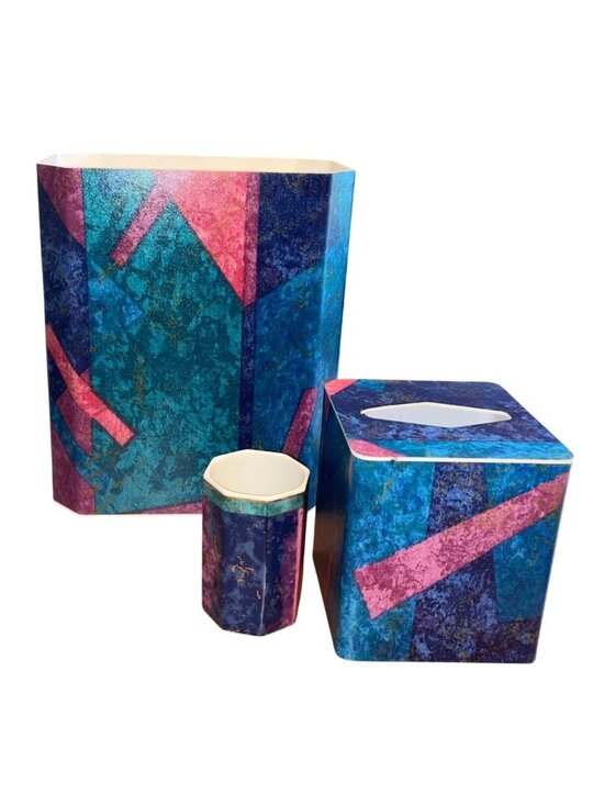 Andre Richard Other - '80s Jeweled Marble Geometric Bathroom Accessory Set - Wastebasket Tissue Box Co